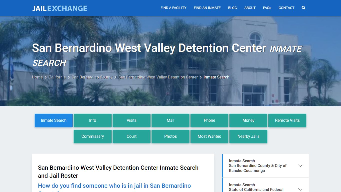 San Bernardino West Valley Detention Center Inmate Search - Jail Exchange