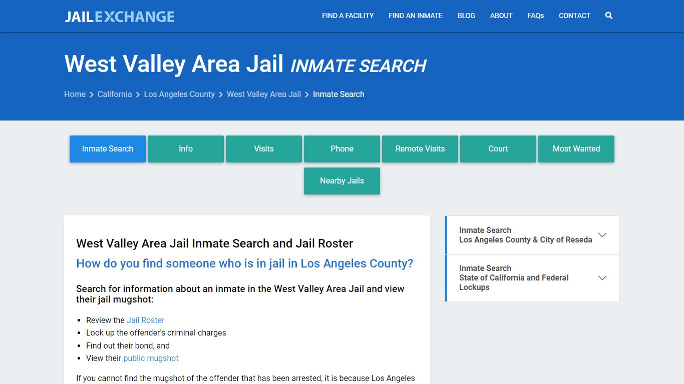 Inmate Search: Roster & Mugshots - West Valley Area Jail, CA